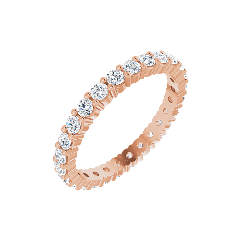 14K Rose Gold 2mm Round Eternity Band - Natural Diamond