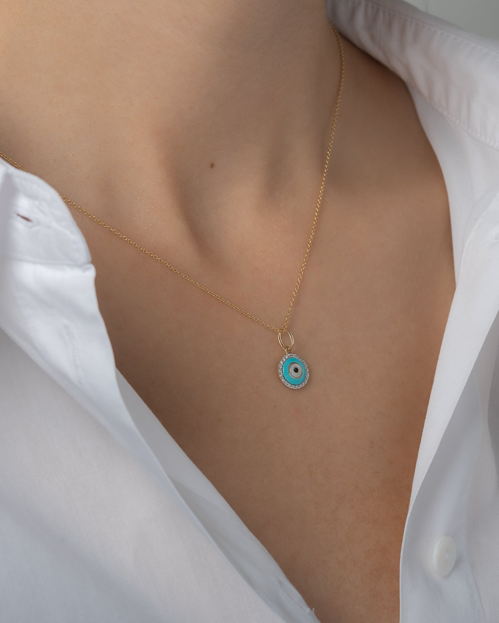 14K Gold Diamond Protection Charm Necklace