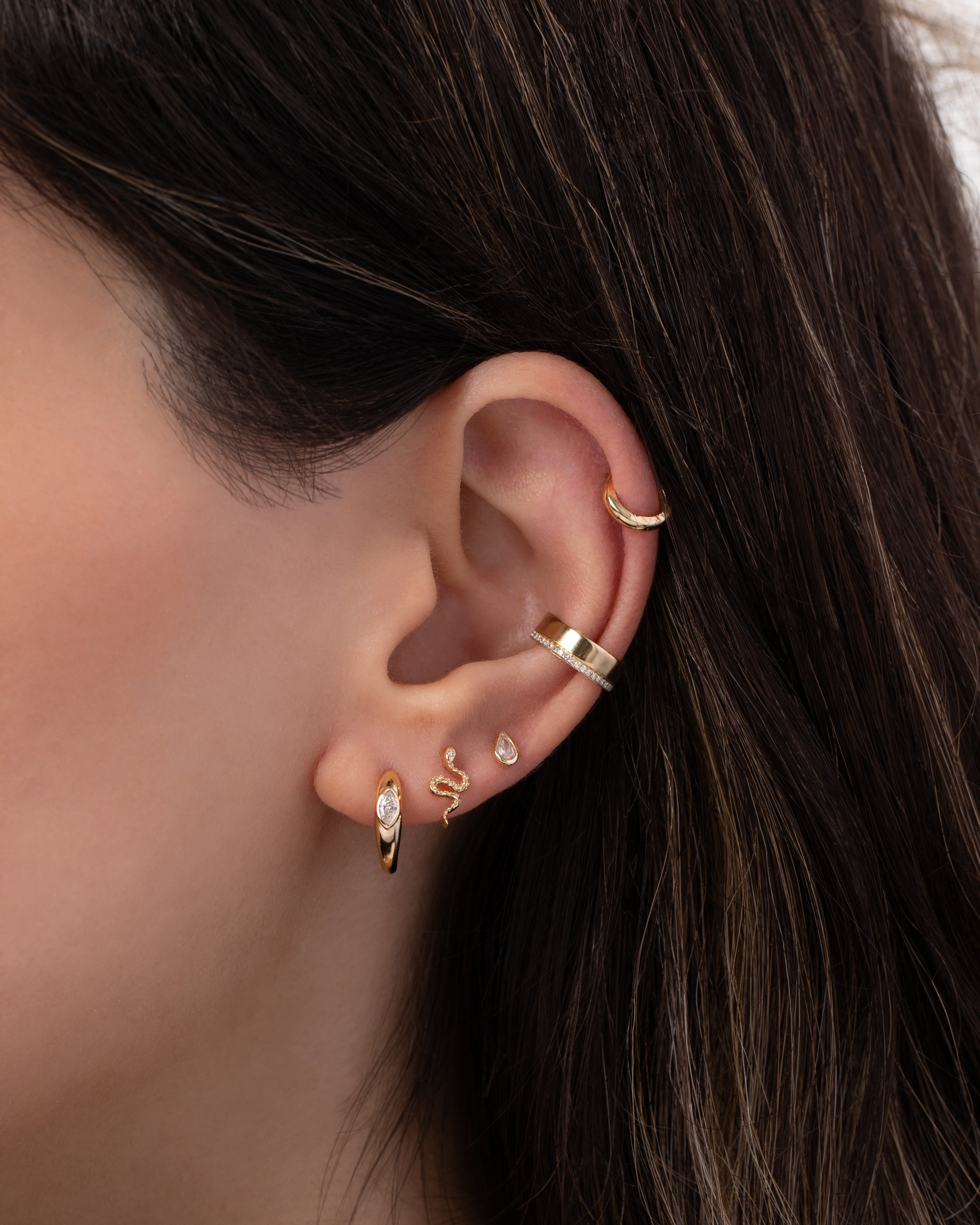 14K Gold Diamond Snake Stud Earrings