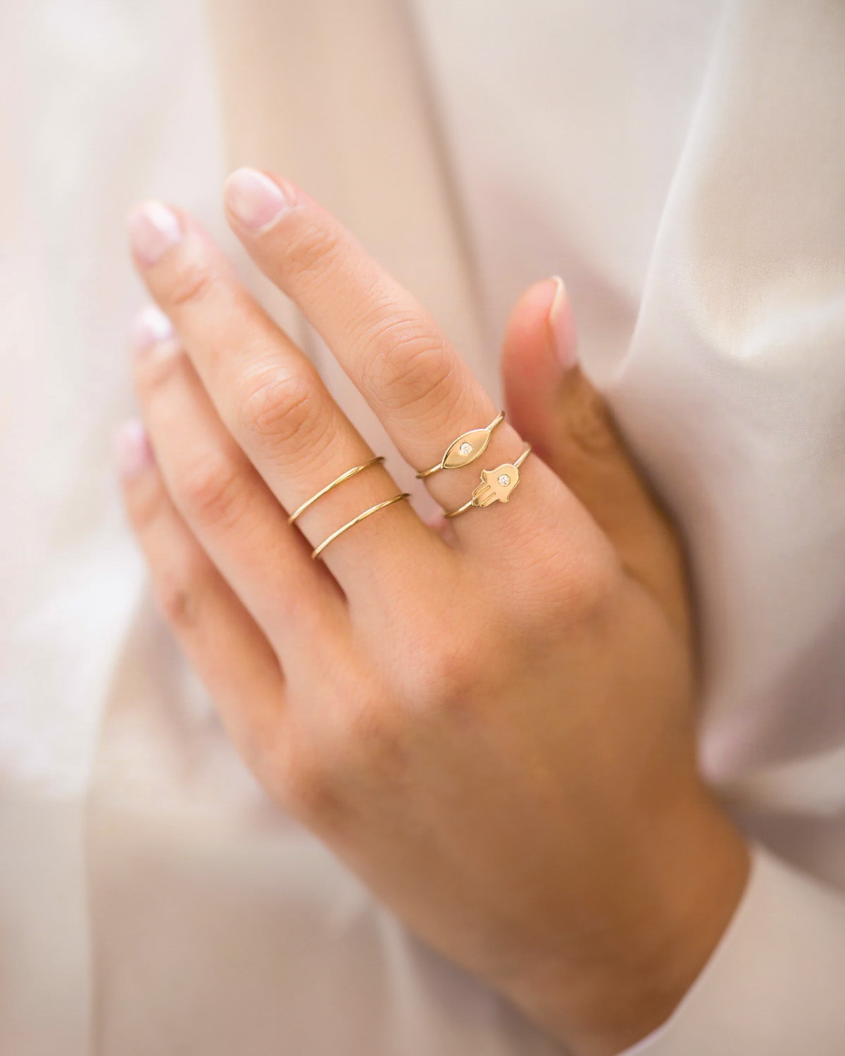 14K Gold Diamond Hamsa Ring