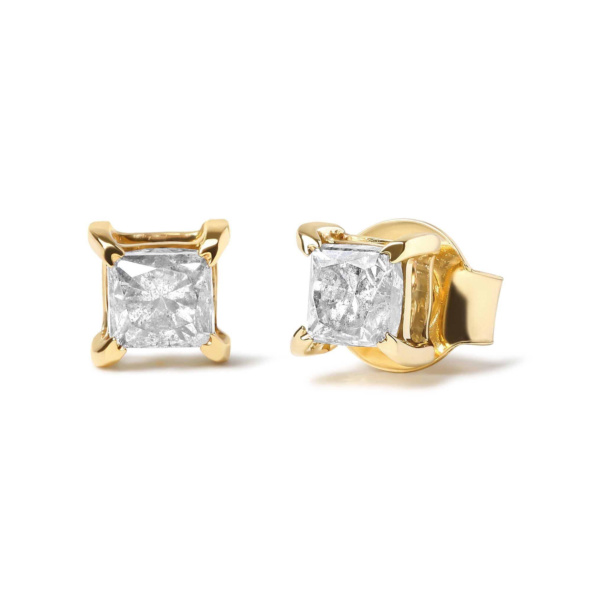 10K Yellow Gold 5/8 Cttw Princess Cut Diamond Stud Earrings