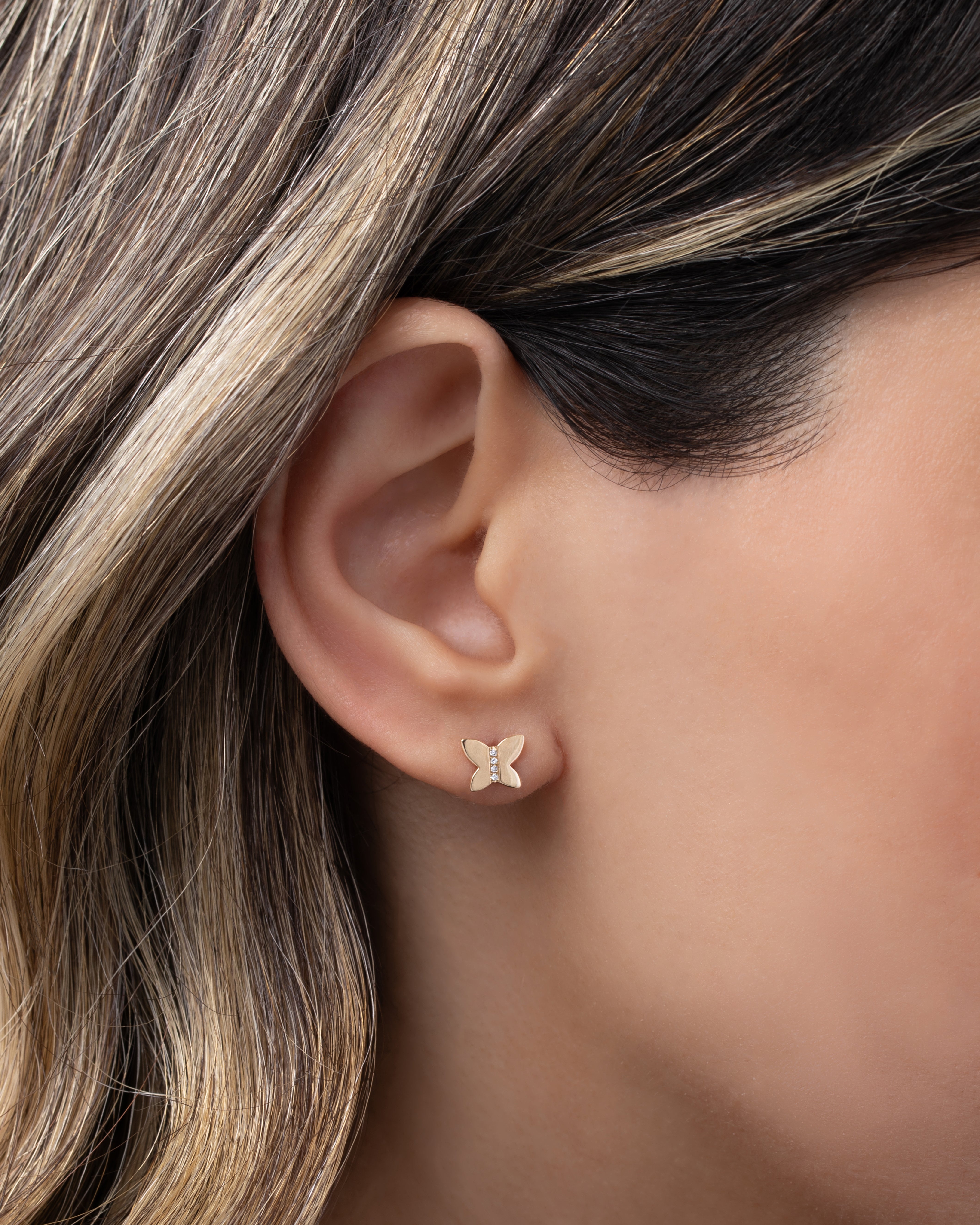 14k Gold Diamond Butterfly Studs