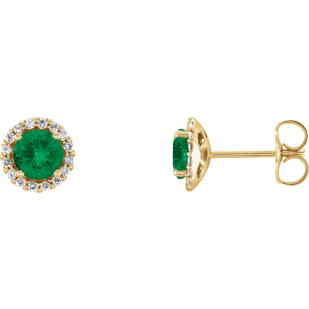 14K Gold 3 mm Natural Emerald & 1/10 CTW Natural Diamond Earrings