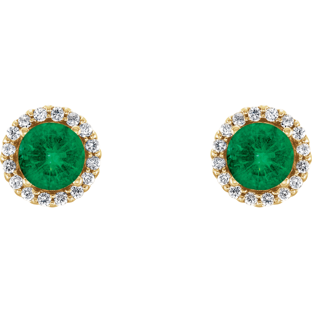 14K Gold 3 mm Natural Emerald & 1/10 CTW Natural Diamond Earrings