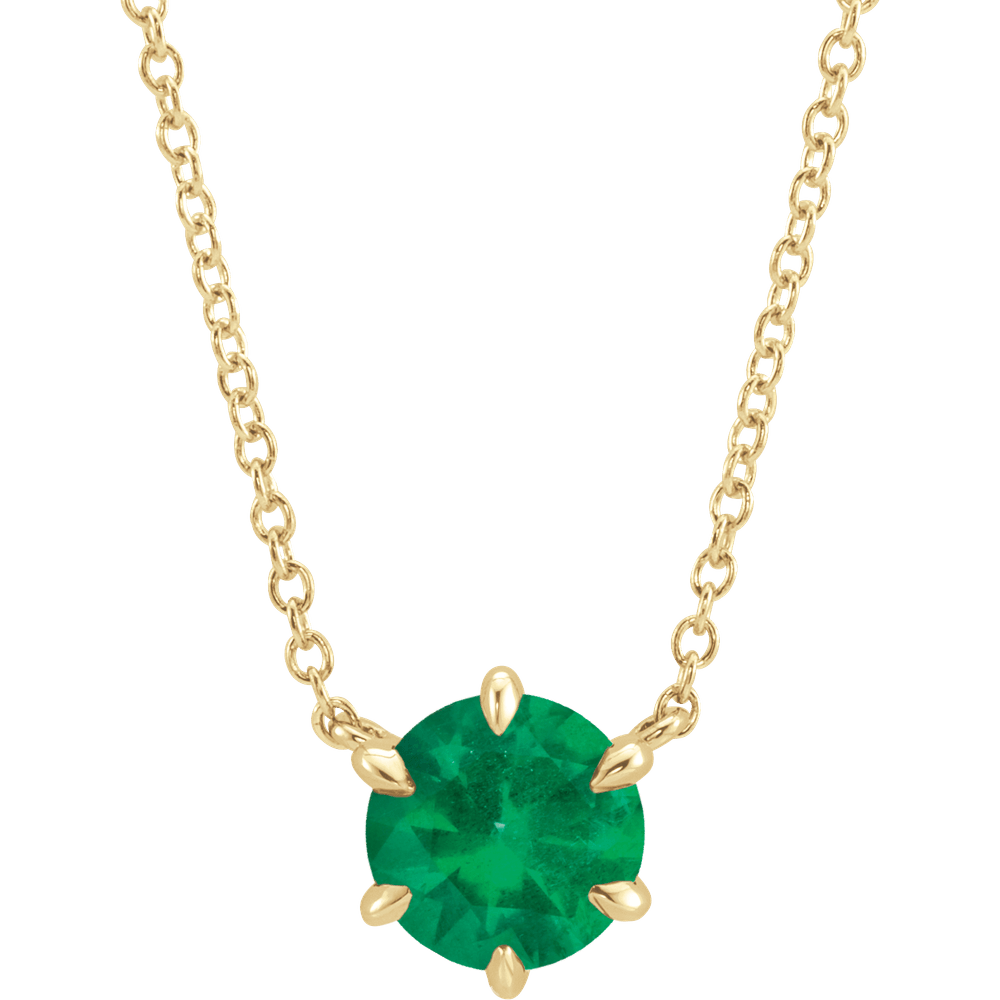 14K Gold Lab-Grown Emerald Solitaire 16" Necklace