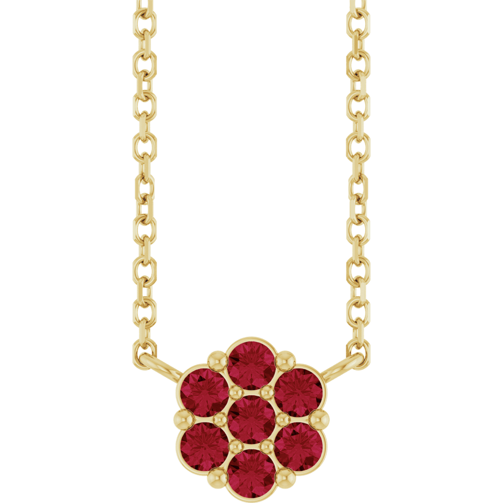 14K Gold Natural Ruby Cluster 18" Necklace