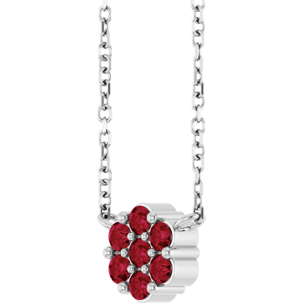 14K Gold Natural Ruby Cluster 18" Necklace
