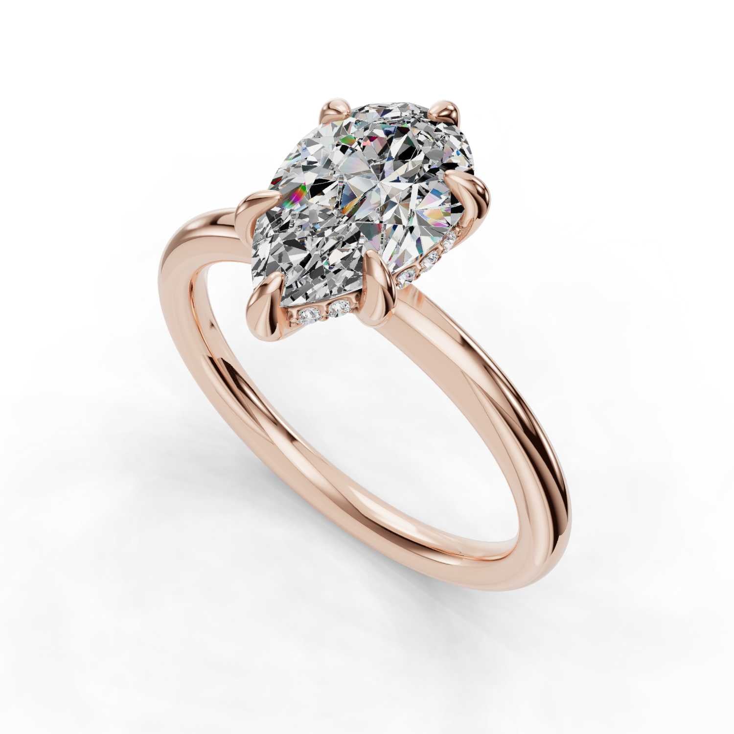 14K Hidden Halo Solitaire PEAR Center Stone