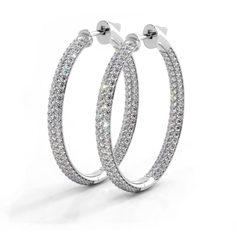 2.5 CTW Moissanite Triple Row Hoop Earrings in 14K Gold