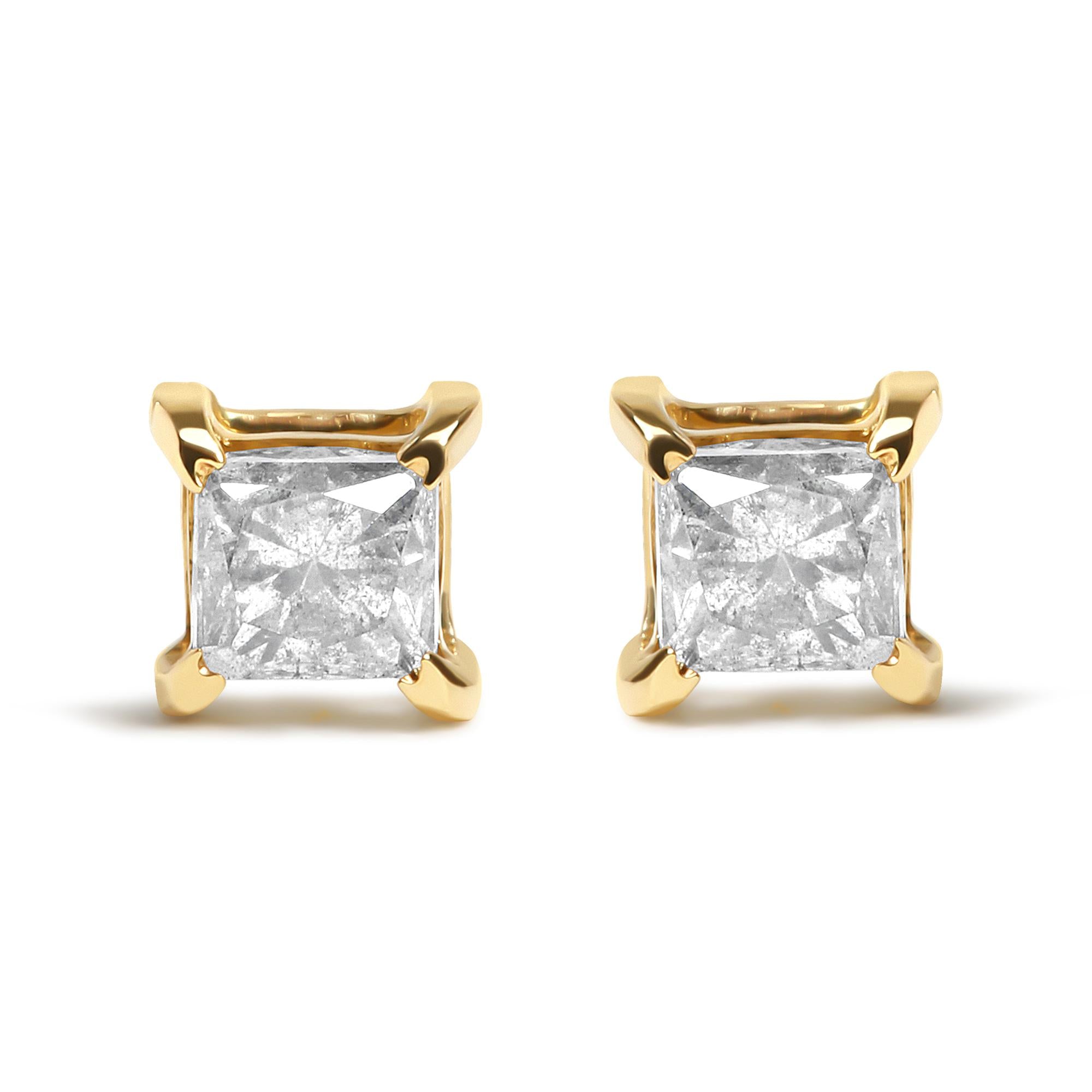 10K Yellow Gold 5/8 Cttw Princess Cut Diamond Stud Earrings