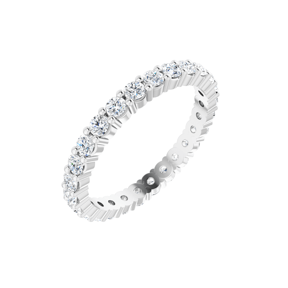 14K White Gold 2mm Round Eternity Band - Lab Diamond