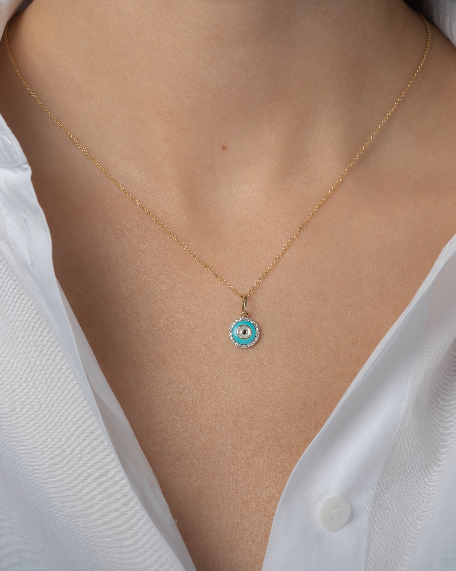 14K Gold Diamond Protection Charm Necklace