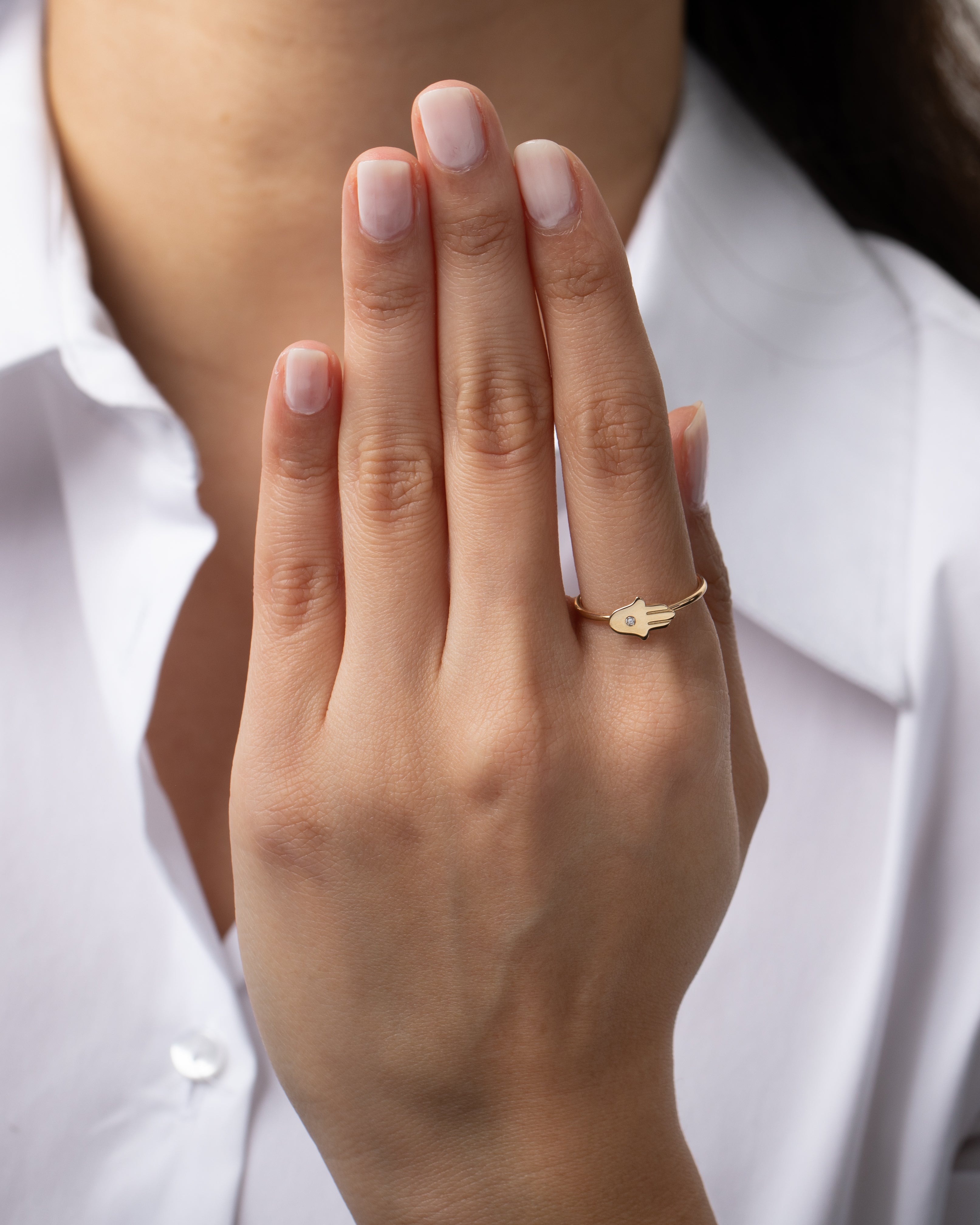 14K Gold Diamond Hamsa Ring