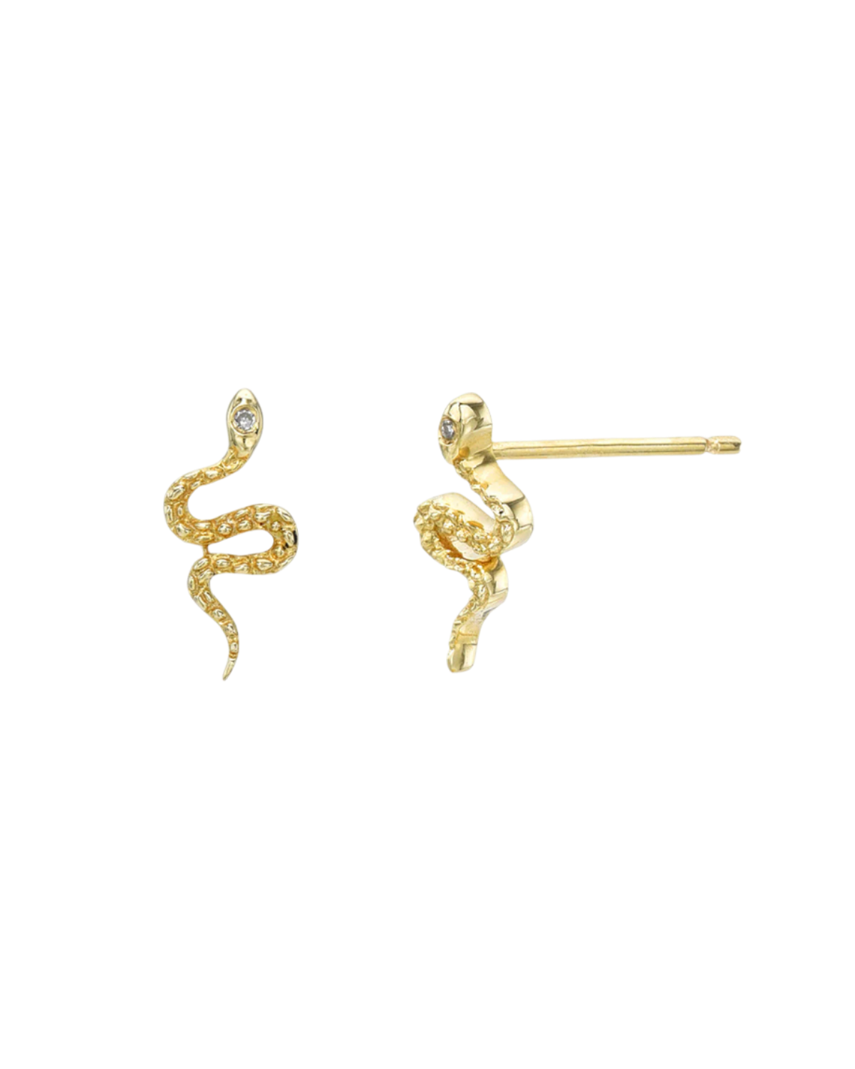 14K Gold Diamond Snake Stud Earrings
