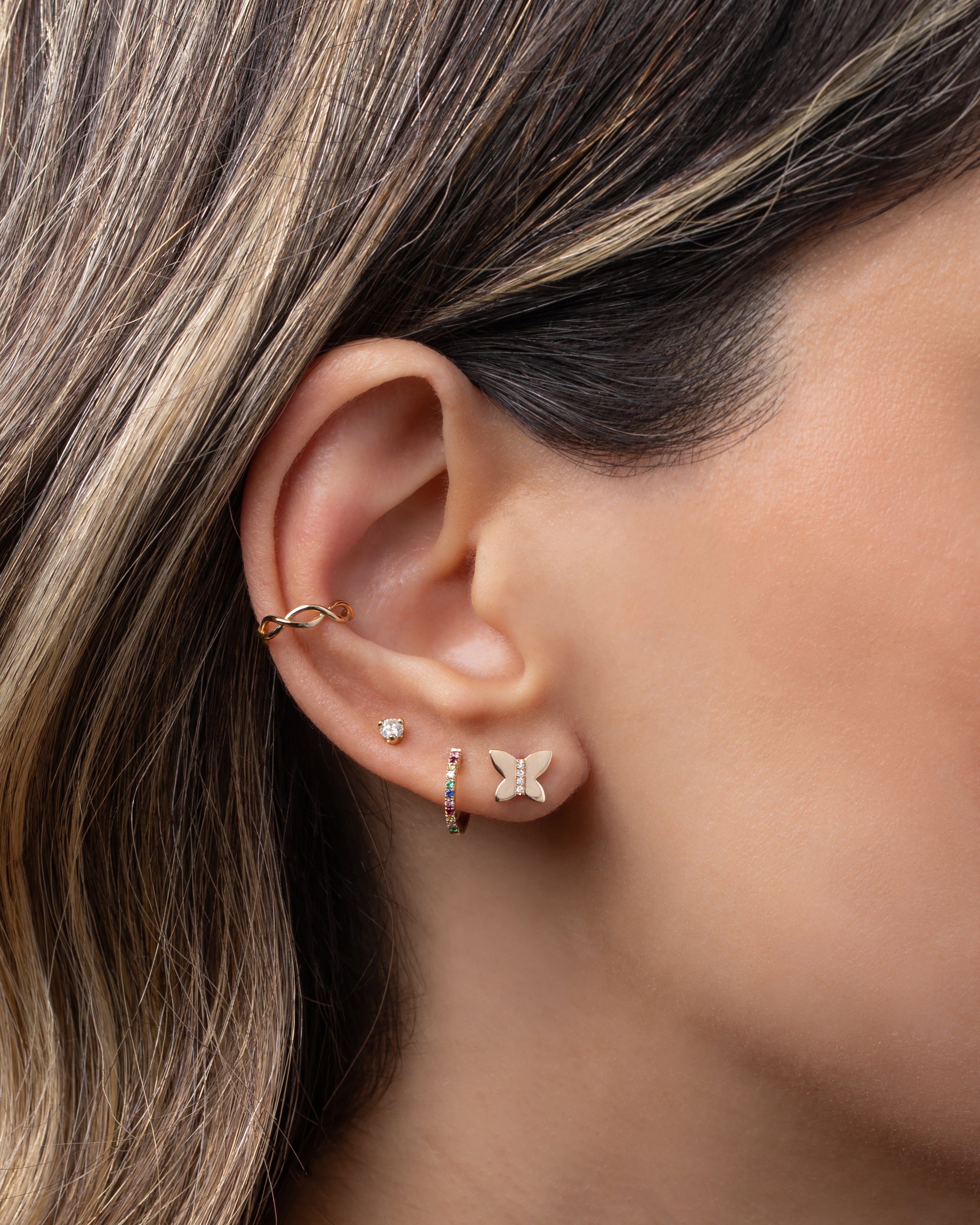 14k Gold Diamond Butterfly Studs