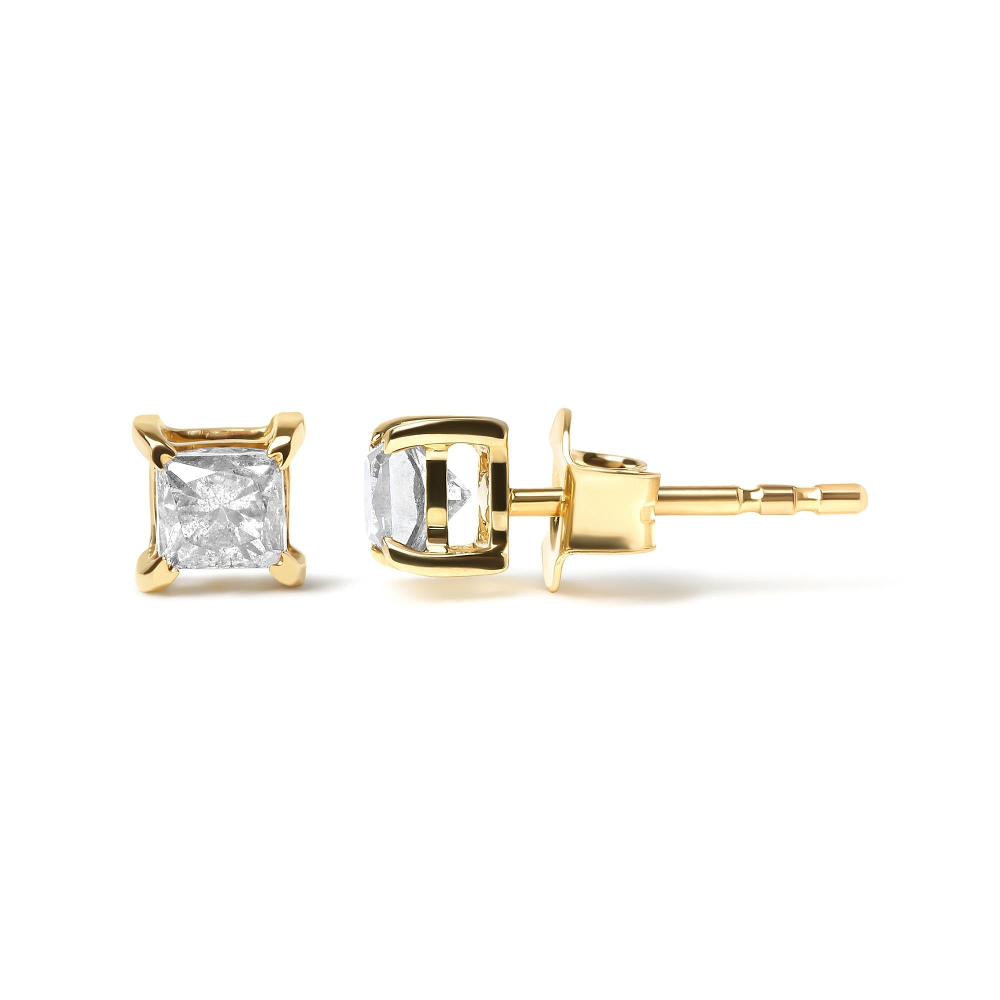 10K Yellow Gold 5/8 Cttw Princess Cut Diamond Stud Earrings
