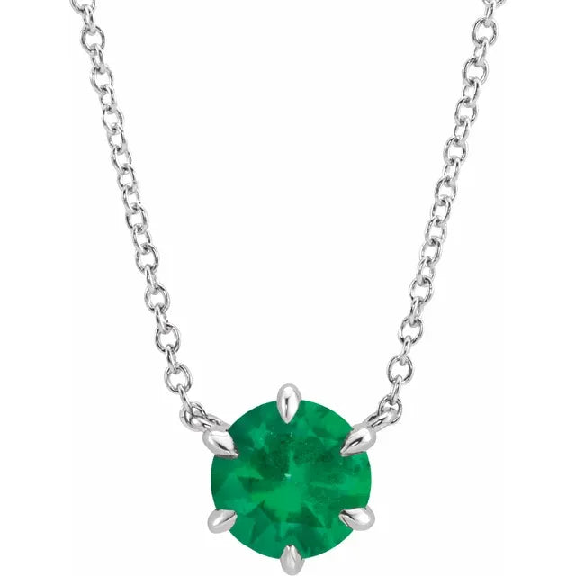 14K Gold Lab-Grown Emerald Solitaire 16" Necklace