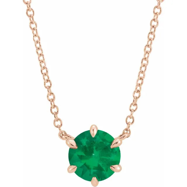14K Gold Lab-Grown Emerald Solitaire 16" Necklace