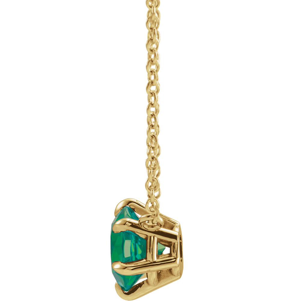 14K Gold Lab-Grown Emerald Solitaire 16" Necklace
