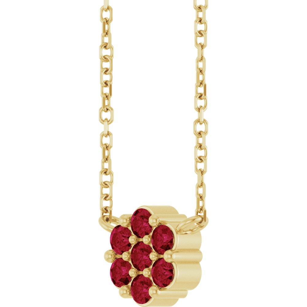 14K Gold Natural Ruby Cluster 18" Necklace