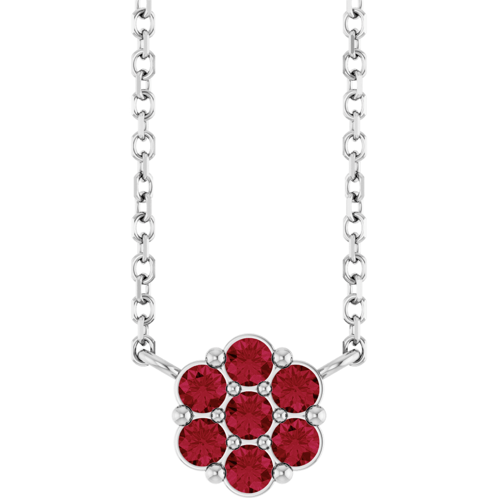 14K Gold Natural Ruby Cluster 18" Necklace