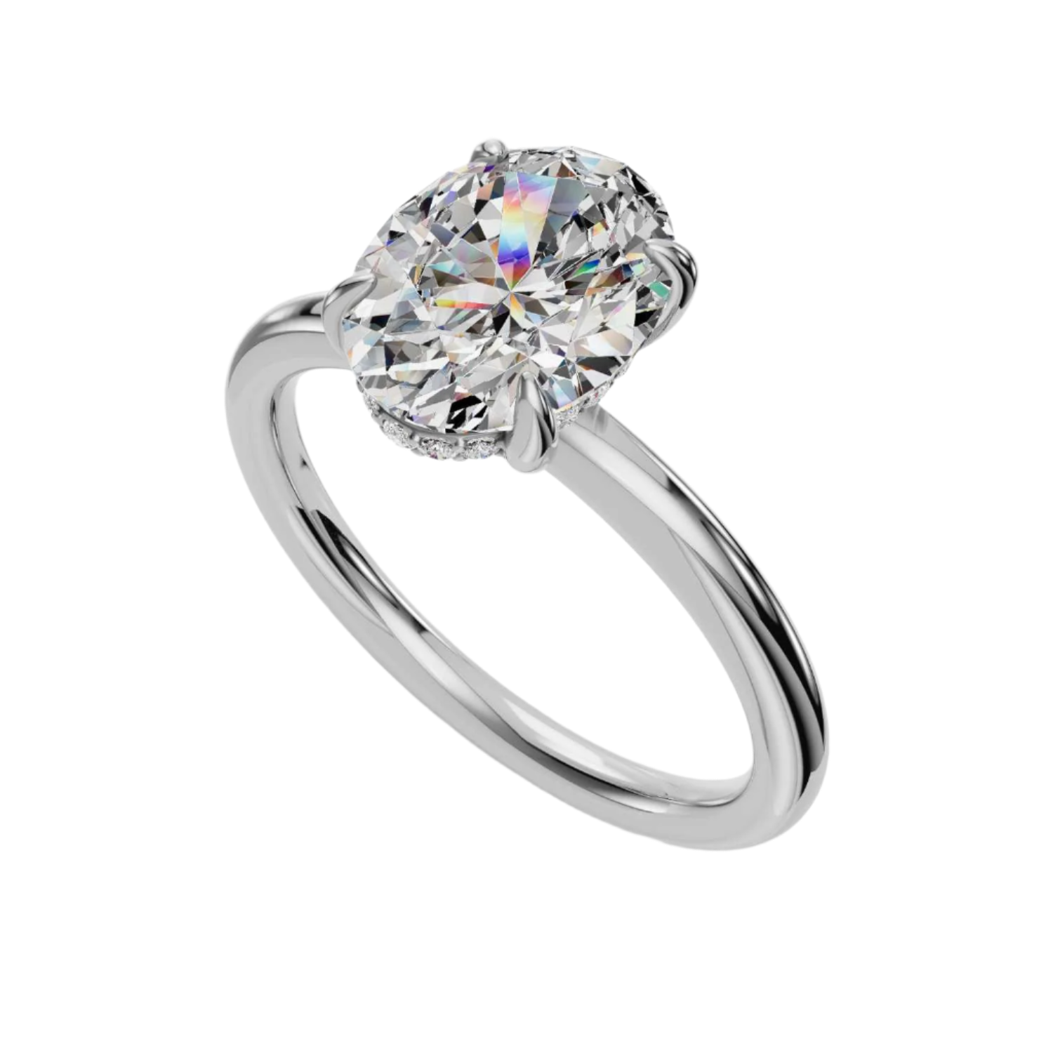 14K Hidden Halo Solitaire OVAL Center Stone