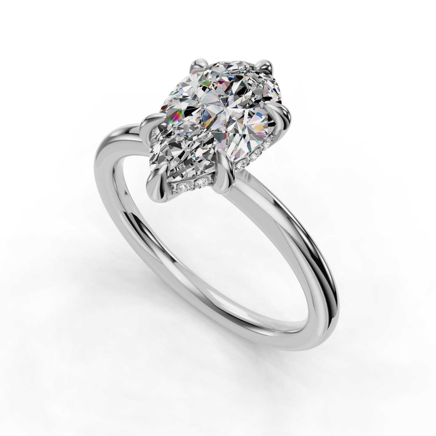 14K Hidden Halo Solitaire PEAR Center Stone