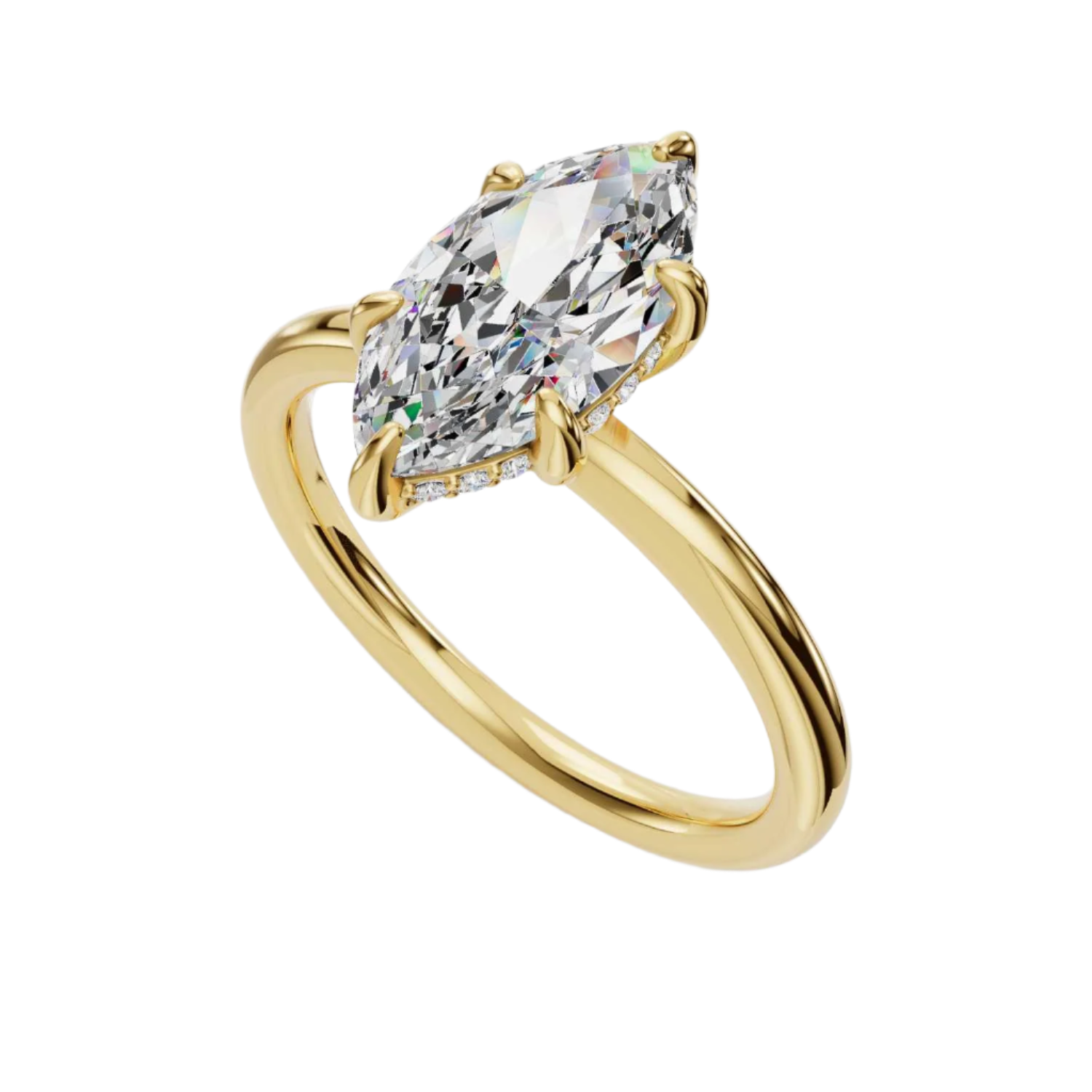 14K Hidden Halo Solitaire MARQUISE Center Stone