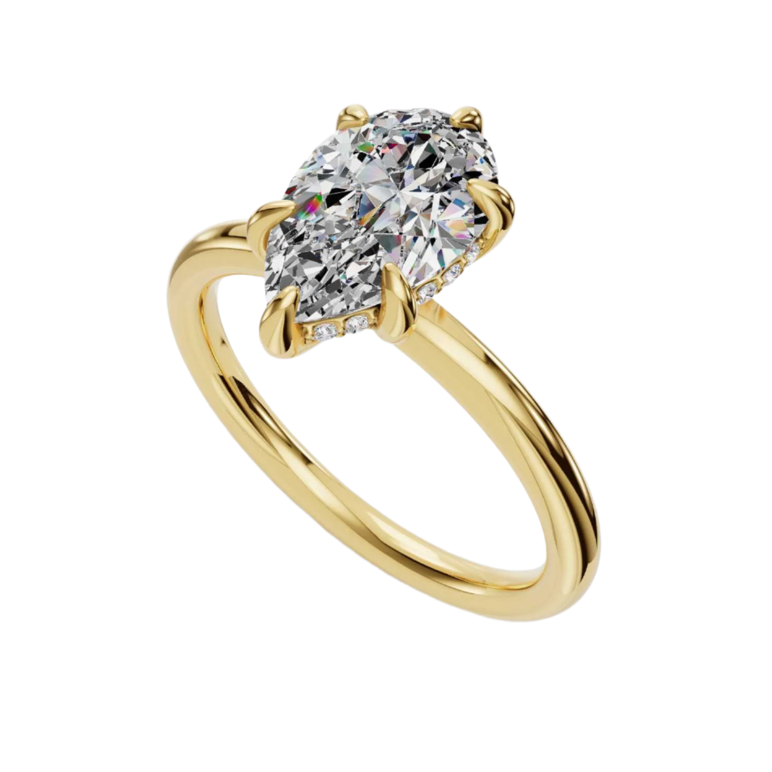 14K Hidden Halo Solitaire PEAR Center Stone