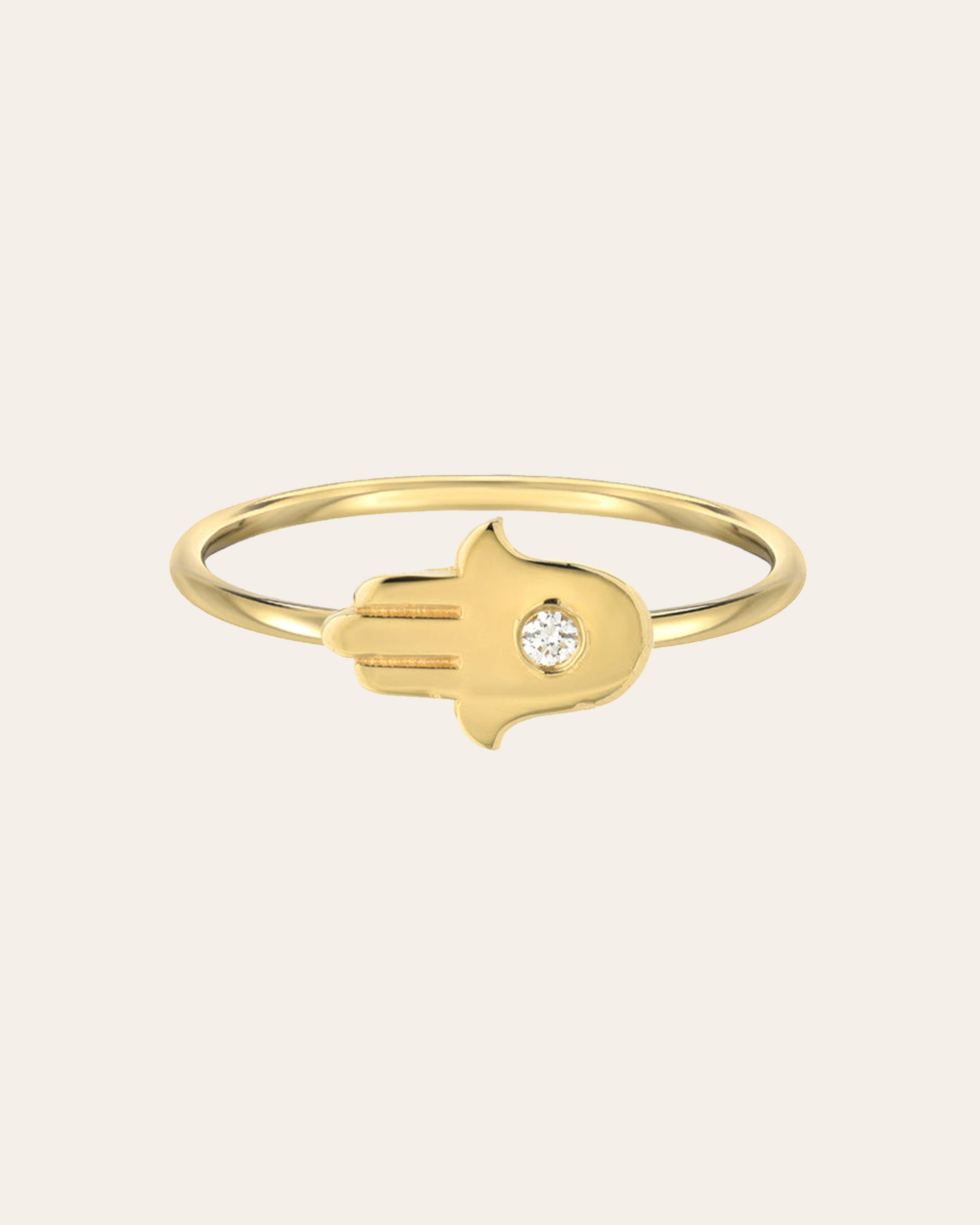 14K Gold Diamond Hamsa Ring