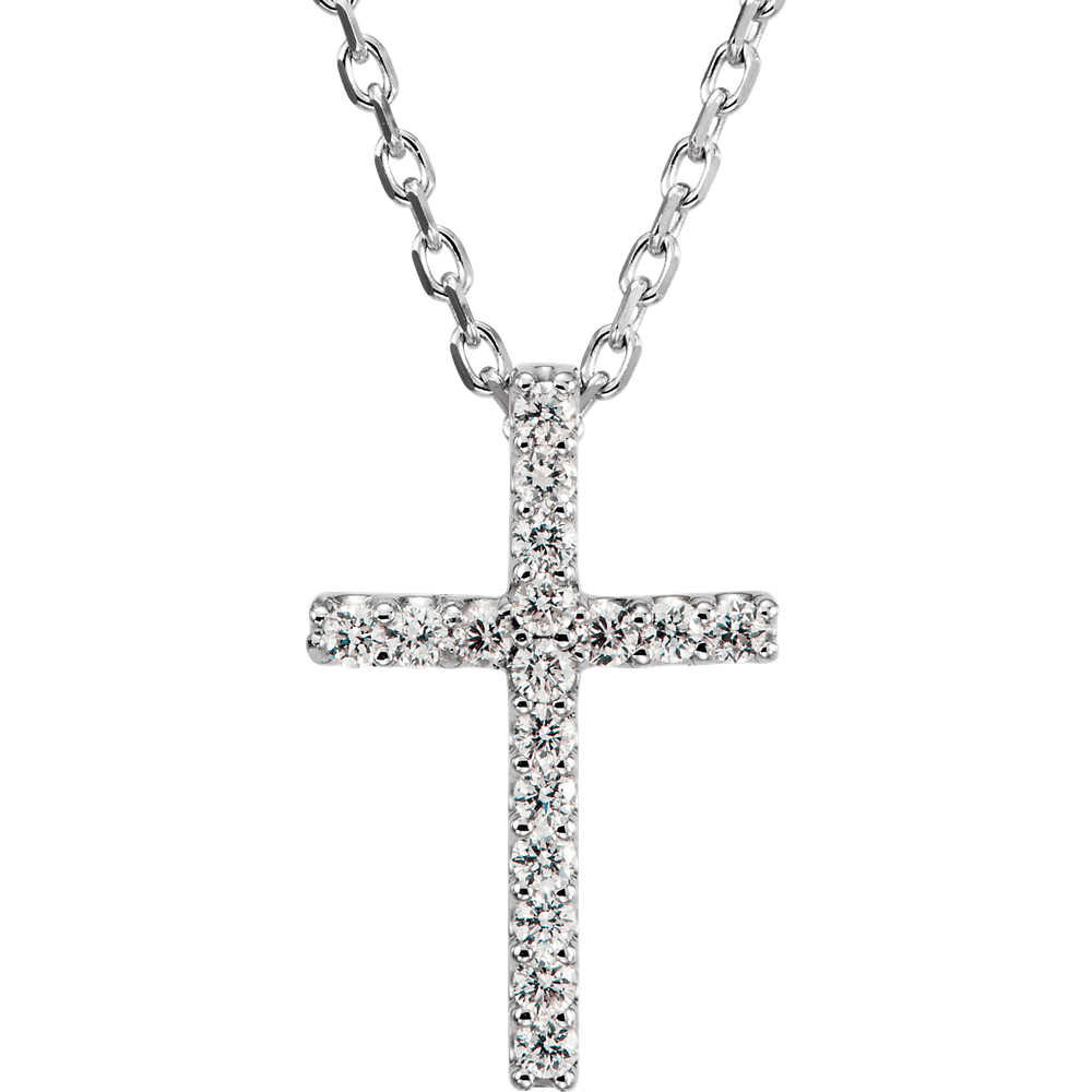 14K Gold Lab-Grown Diamond Petite Cross Necklace
