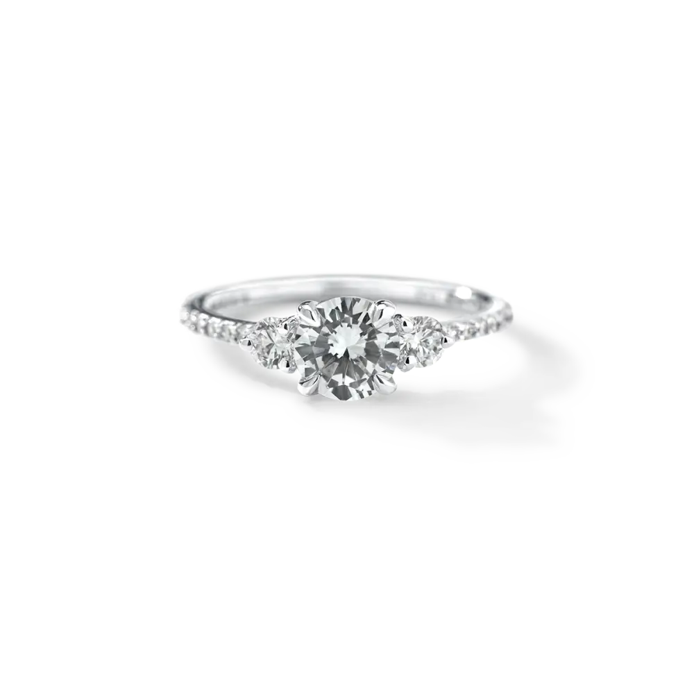 ADELINE - NATURAL THREE STONE PAVE - 18K White Gold / Round - Engagement Ring
