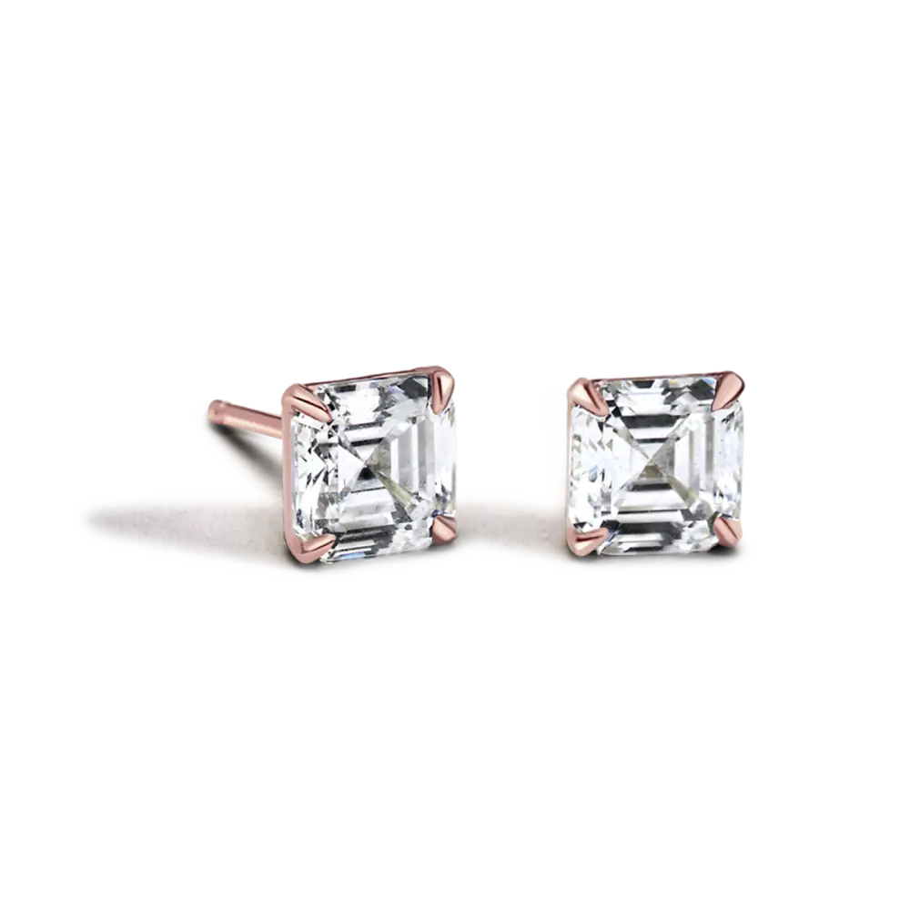 14K Rose Gold Asscher Studs