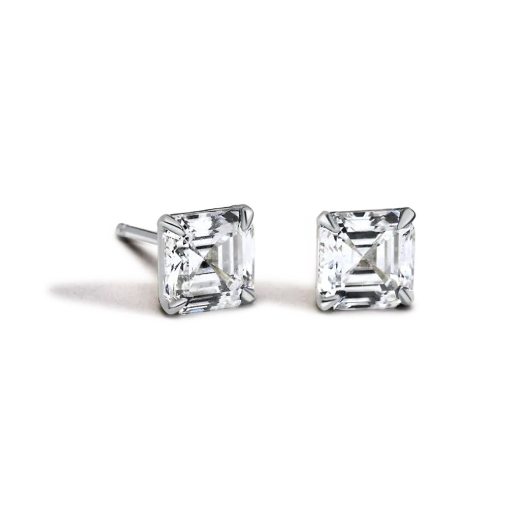14K White Gold Asscher Studs