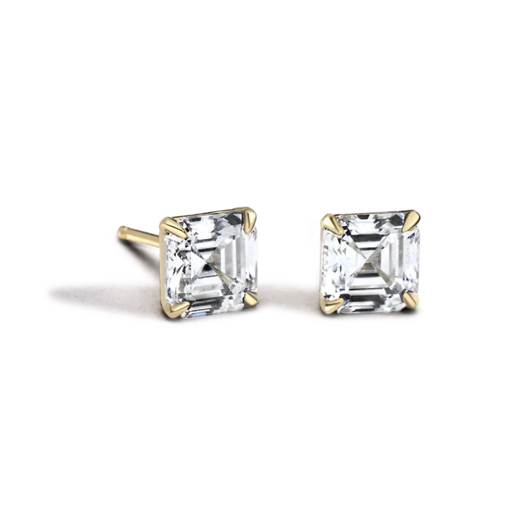14K Yellow Gold Asscher Studs