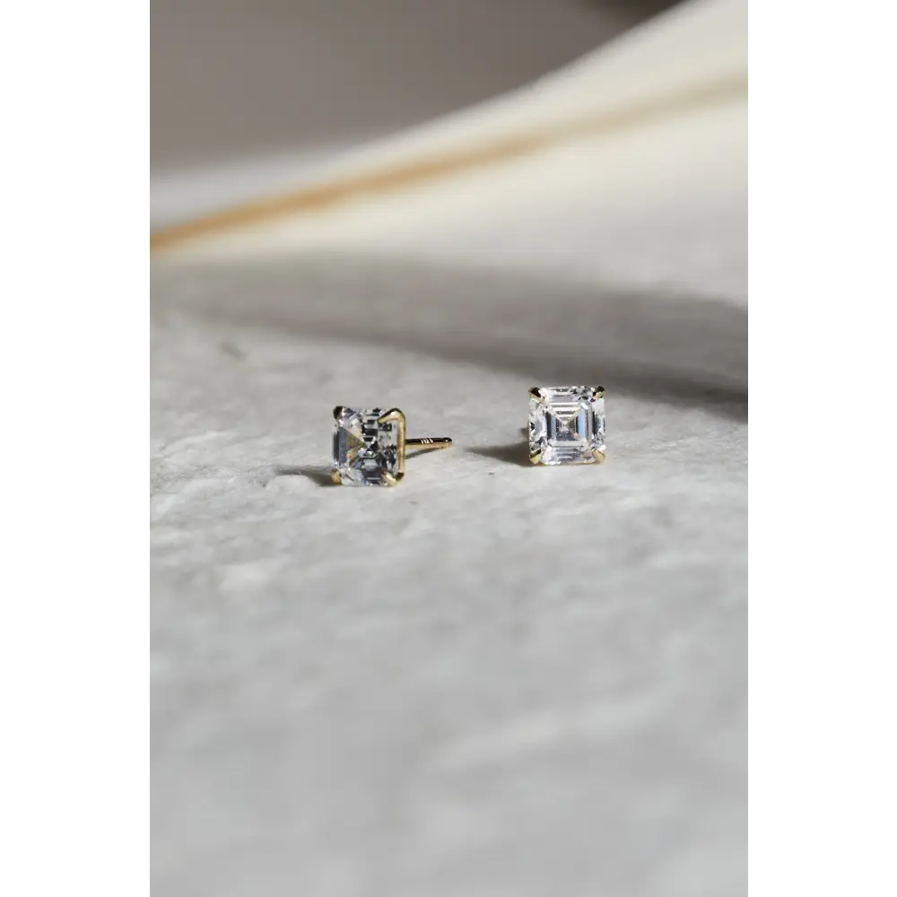 14K Yellow Gold Asscher Studs