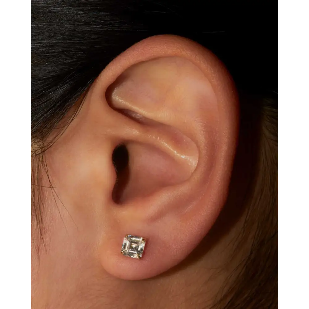 14K Yellow Gold Asscher Studs