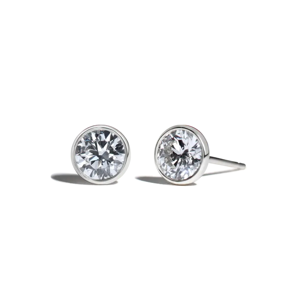 BEZEL STUDS - 14K White Gold / Round