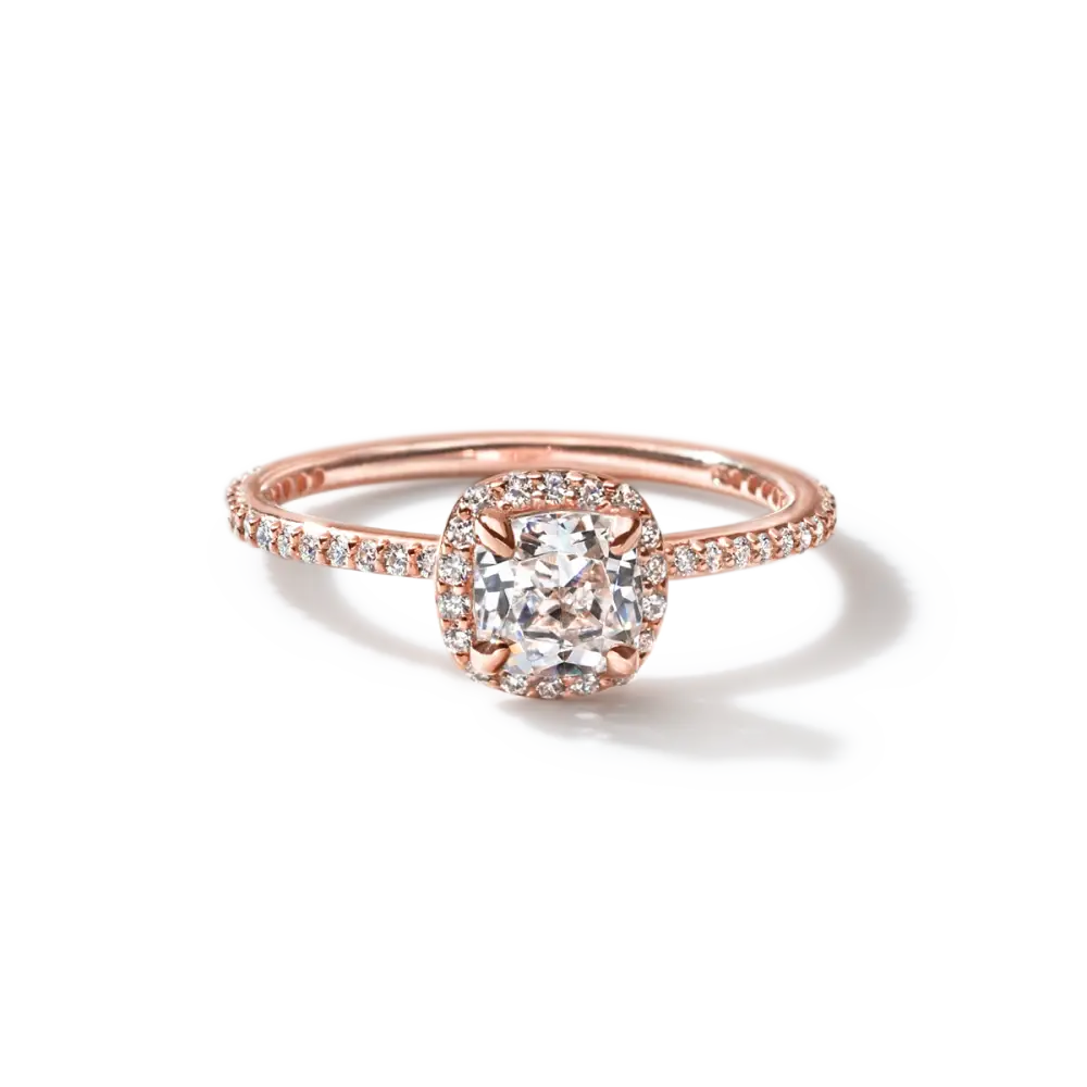 EMMELINE - NATURAL HALO PAVE - 18K Rose Gold / Cushion - Engagement Ring