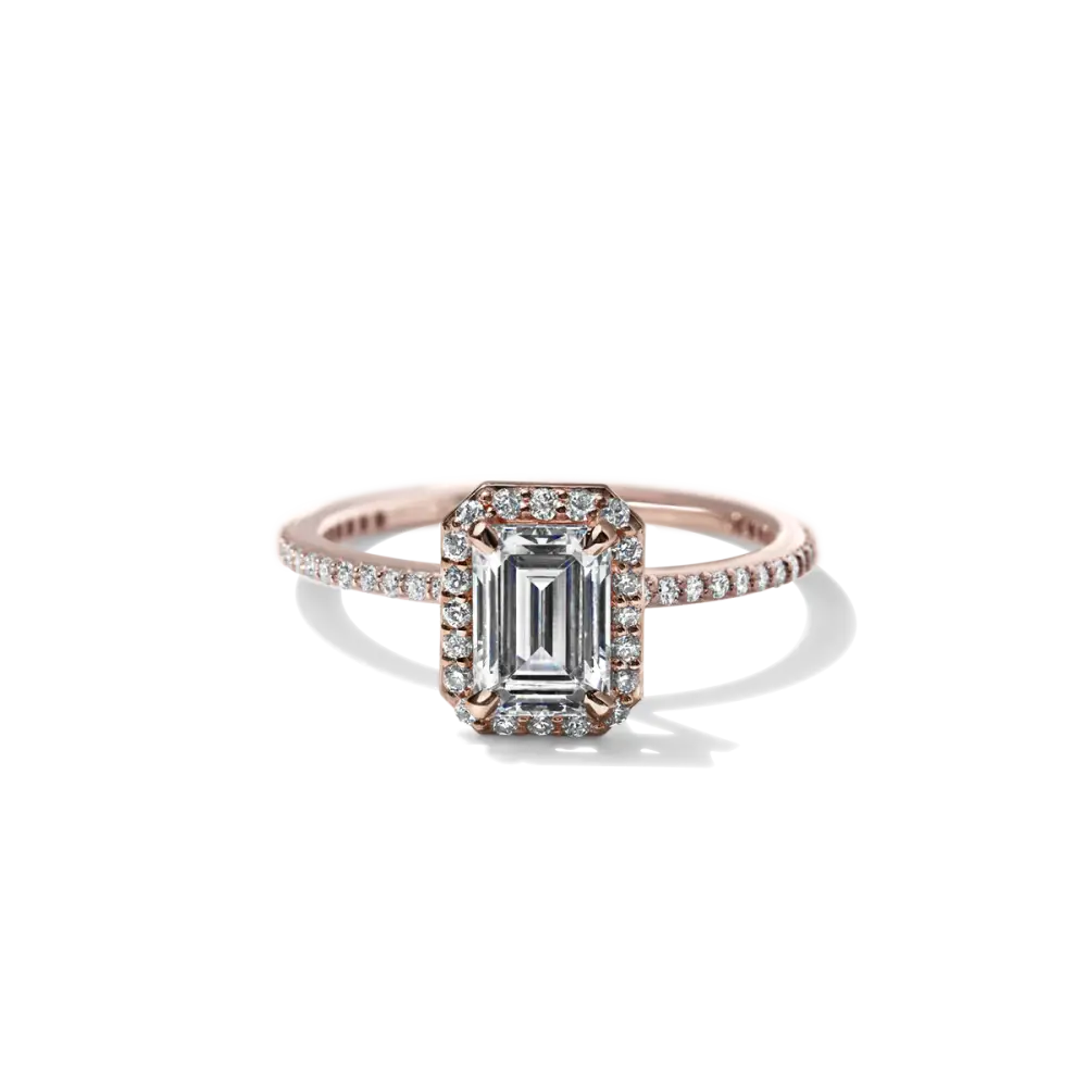 EMMELINE - NATURAL HALO PAVE - 18K Rose Gold / Emerald - Engagement Ring