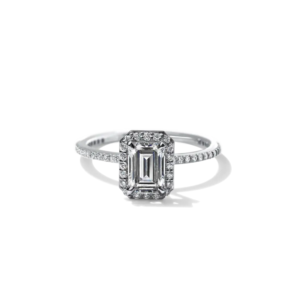 EMMELINE - NATURAL HALO PAVE - 18K White Gold / Emerald - Engagement Ring