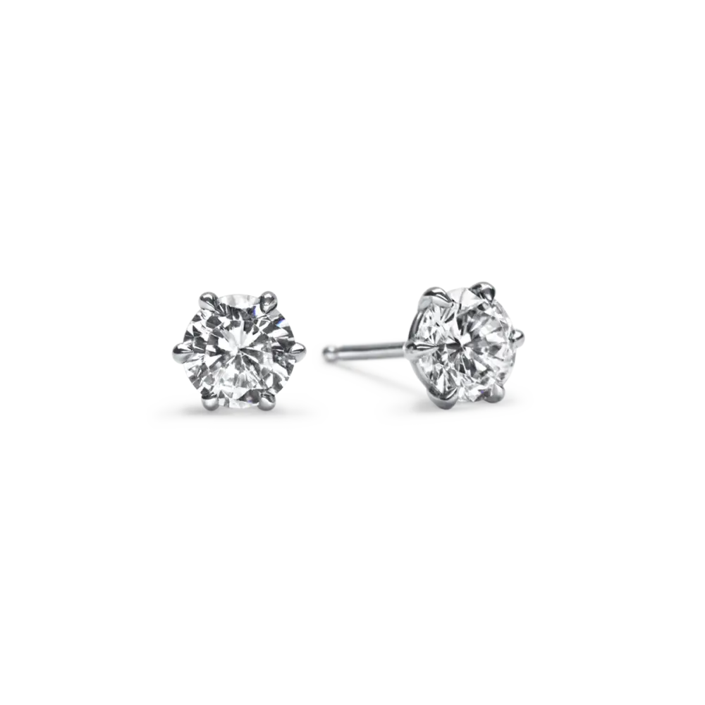 ROUND 6 PRONG STUDS - 14K White Gold / Round