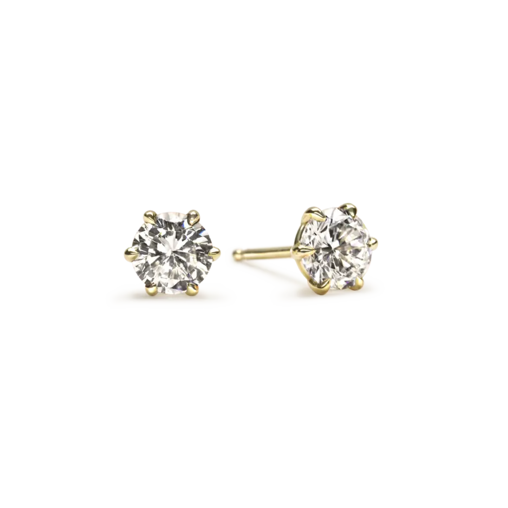ROUND 6 PRONG STUDS - 14K Yellow Gold / Round