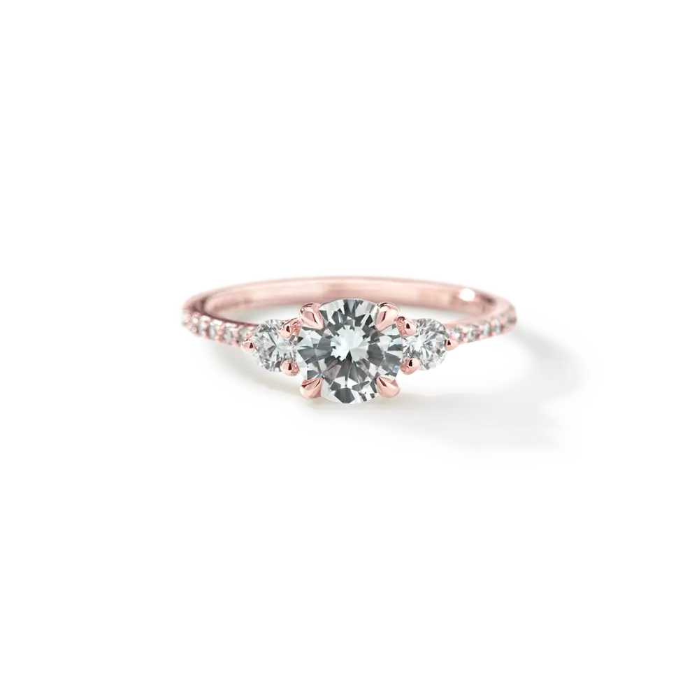 SERAFINA - LAB THREE STONE PAVE - 18K Rose Gold / Round - Engagement Ring